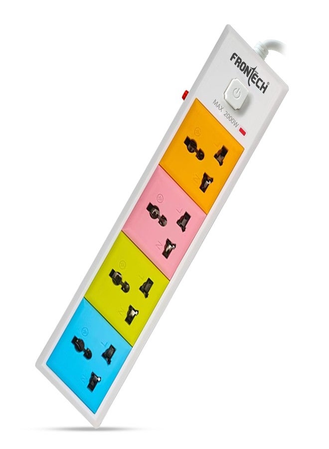 FRONTECH FT-3550 Power Strip with 4 Universal Sockets | 3M Extension Cord, Safety Switch, Fuse Protection, Wall Mount | Multi Plug Extension Board (FT-3550) - Image 1